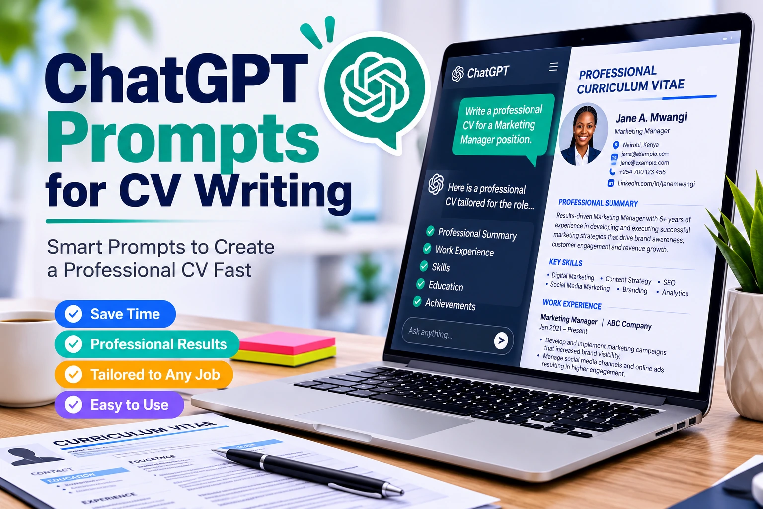 ChatGPT prompts for CV writing