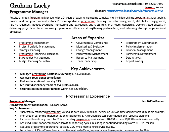 Programme Manager CV 