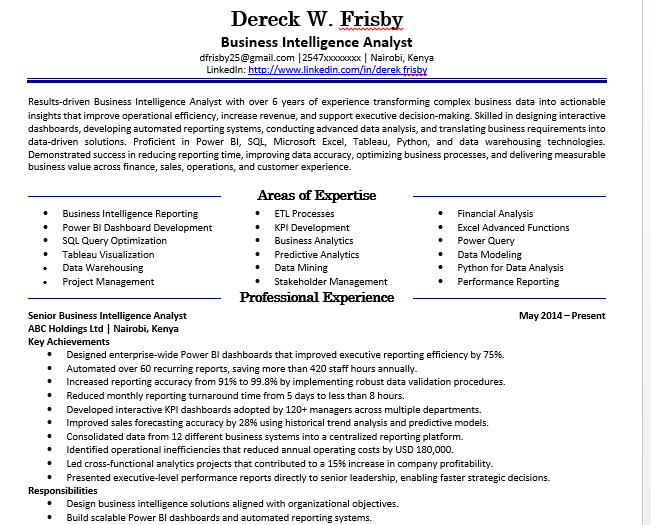 Business Intelligence Analyst CV