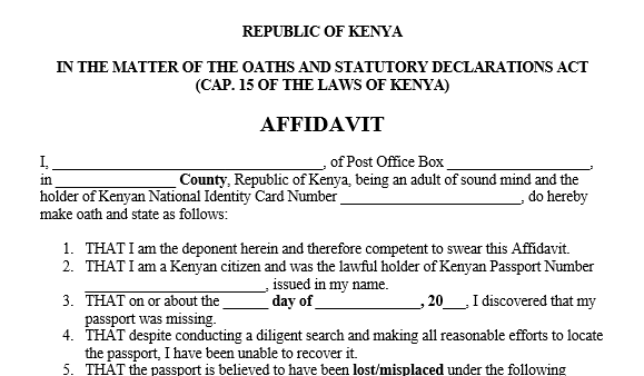 affidavit for loss of passport template