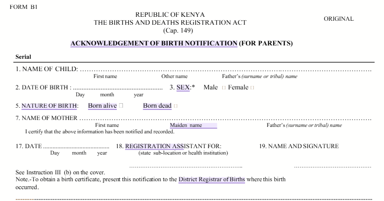 birth notification form