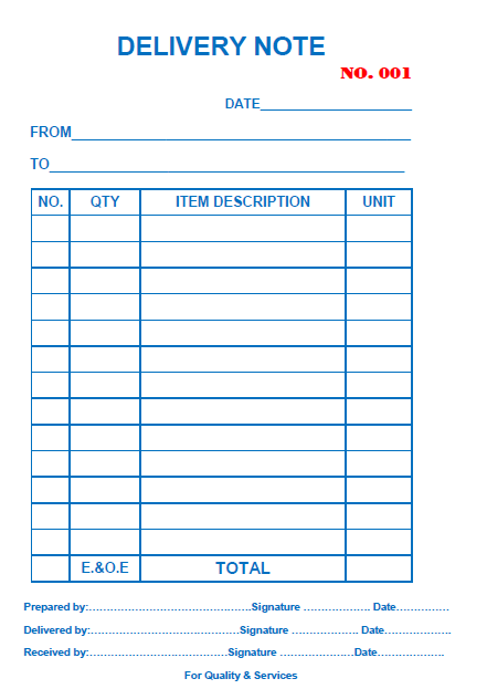 Download Free Delivery Note for Kenya