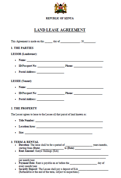 simple land lease agreement form