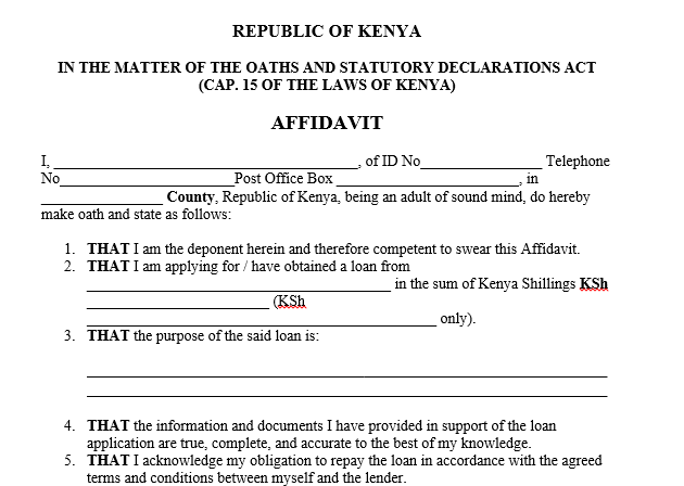 loan affidavit template